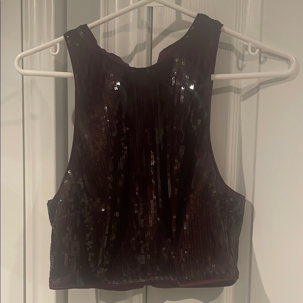 H&M Black Sequin Crop Tank Top